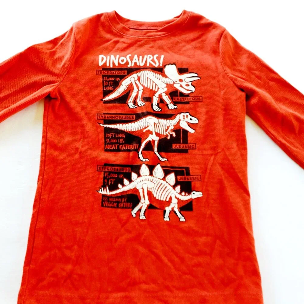 Jumping Beans Boys T-Shirt Dinosaurs Orange Thermal Long Sleeve Size 12